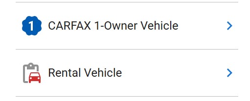 Carfax report showing rental vehicle history