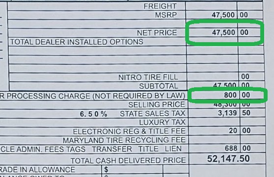 Mercedes paperwork after correction showing proper pricing