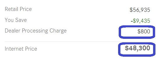 Mercedes dealership website showing advertised price with dealer fee included