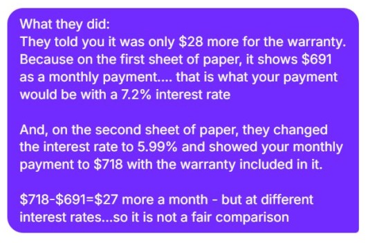 Text message from Your Car Haggler to the client explaining the interest rate discrepancy between the two documents